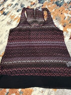 Vanity semi sheer sleeveless tank style blouse size large women multi color top